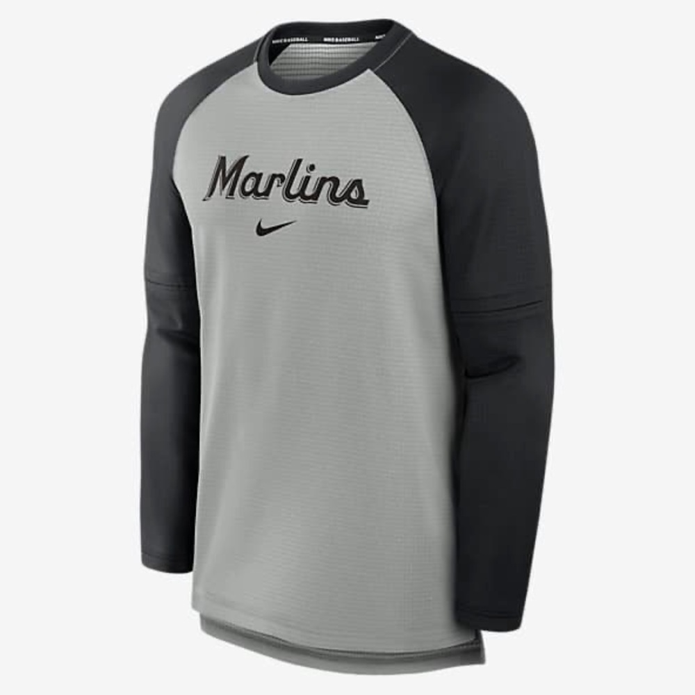 NIKE MLB - Miami Marlins Game Time Raglan Therma Long Sleeve Waffle Fleece - L